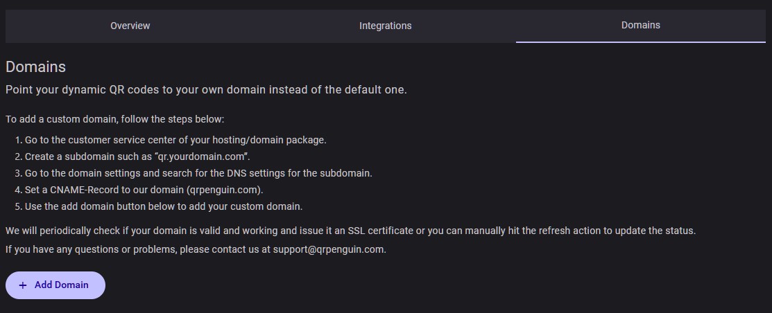 Domain account page